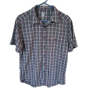 MEC Mountain Equipment Co Mens Button Up Shirt Size M Plaid Gray‎ Red Short Slv